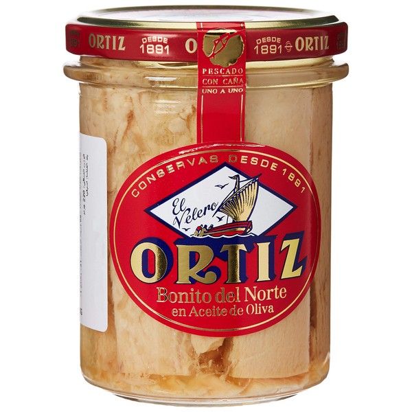White Bonito Tuna in Olive Oil by Ortiz - 220g Glass Jar (7.76 ounce)