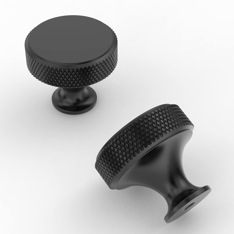 Amerdeco 10 Pack Matte Black Knurled Cabinet Knobs Kitchen Cabinet