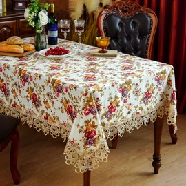 SUTAVIA Lace Tablecloth Rectangular 60"x84" Purple Floral Embroidery