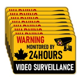 8 PCS 24 Hours Camera Surveillance Sign Sticker,You are Monitered On Camera Decal,Smile You're On Camera,Your Signs to Prevent Trespassing on Your Private Property