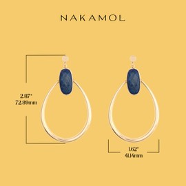 Lapis Lazuili Yellow Tone Brass 2-3/4" Teardrop Door Knocker Earring, Metal, No Gemstone