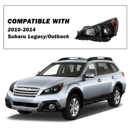 SOCKIR Headlight Assembly Compatible with 2010 2011 2012 2013 2014 Subaru Legacy/Outback Projector Halogen Headlamp Passenger and Driver Side Black Housing & Amber Reflector