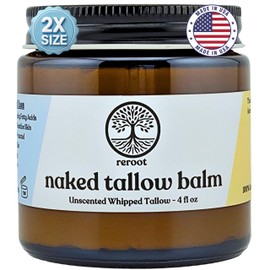 Beef Tallow for Skin | NAKED TALLOW BALM | 1 Ingredient - 100% Grass Fed Beef Tallow | Beef Tallow for Body & Face | Whipped & UNSCENTED for Sensititve Dry Skin, Babies, Eczema, Psoriasis(4oz)