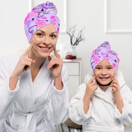 Basumee Pack of 2 Microfibre Hair Turban Hair Drying Towel with Buttons, Turban Towel for Hair Quick Drying