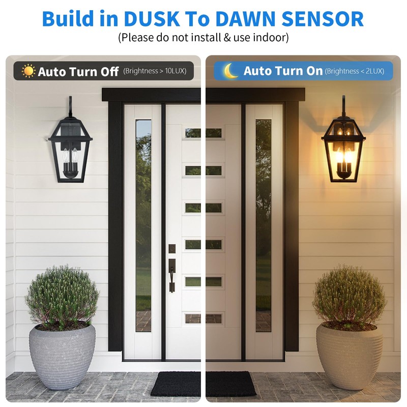 SNRU Large Dusk to Dawn Outdoor Wall Light 3-Light, 18"