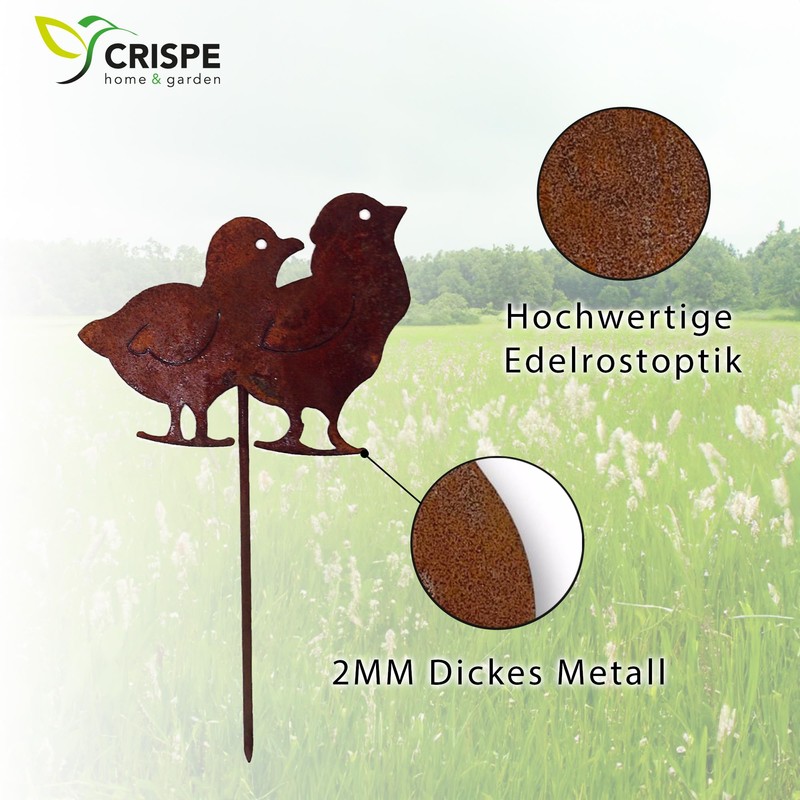 Crispe Garden Stake Decoration Patina Chick Metal Rusty Decorative Figure