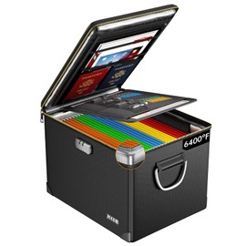 ZOOPIP Fireproof Document Box,Hard Case File Organizer with Fireproof Zipper&Threads,Non-Foldable Filing Cabinet with Lock, Portable Office Safe Box Storage for Hanging Letter Folder,Valuables,Black