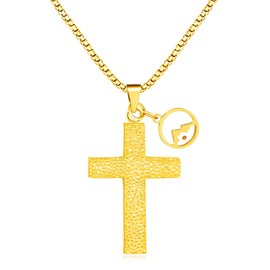 Tobestu Gold Stainless Steel Retro Cross Pendant Rolo Cable Chain Necklace with Round Mountain Mustard Seed Faith Necklace for Men YA4453