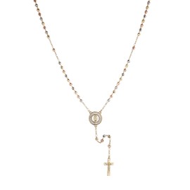 HZMAN Virgin Mary Rosary Beads Necklace for Women 14K Gold Plated Dainty Our Lady of Guadalupe Jesus Crucifix Cross Y Necklace Christian Protection Jewelry Gift