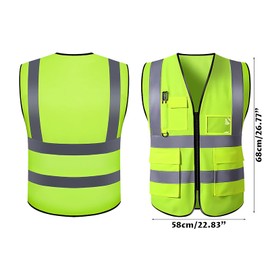 2-Pack Reflective Safety Vest for Men Women, High Visibility Security Vest With Pocket Zipper Front Meet ANSI/ISEA Standard