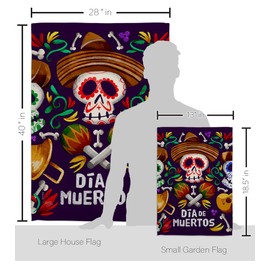 Breeze Decor Dia De Muertos Skulls Garden House Flag Kit Falltime Day of Dead Los Fiesta Mexican Party Autumntime Decoration Banner Small Yard Gift Double-Sided, Made in USA