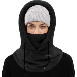crazy bean Winter Hat Fleece Hood Balaclava Windproof Thermal Scarf Face Cover 3-in-1 for Outdoor Skiing Cycling(Black)