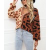 chouyatou Women's Color Block Leopard Print Button Down Long Sleeve