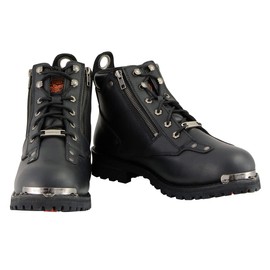 Milwaukee Leather MBM103 Men's Black Leather Lace-Up Motorcycle Boots w/Dual Side Zipper Entry - 14