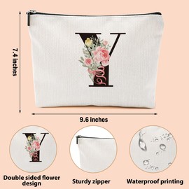 Bolsa de maquillaje personalizada, bolsa de maquillaje con letra y inicial para mujer, bolsa de cosméticos con monograma de rosa, regalos monogramados para mujeres, mamá, abuela, hermana, amigos
