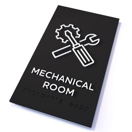 Kubik Letters Mechanical Room Sign, ADA Compliant Modern Design Door Sign with Grade 2 Braille for Mechanical Room with Double Sided Tape