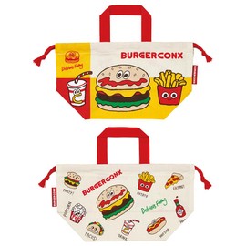 Skater KB7-A Children's Bento Bag, Drawstring Lunch Bag, Made in Japan, Burger Conx Friends