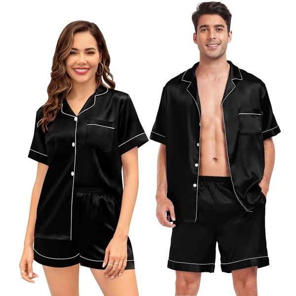 SWOMOG Couple Matching Pajamas Sets Women & Men Button Down