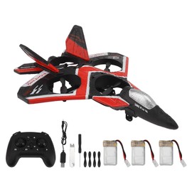 S80 RC Jet Plane Airplane Drone Fixed Wing Flip 3 Speed Air Pressure Positioning Powerful Lighting RC Drone Toy for Kids Red 3 Battery