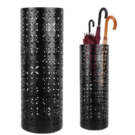 Pssopp Umbrella Holder, Large, Round, Hollow, Freestanding Metal Umbrella Holder for Entryway, Office, Front Door (BLACK)