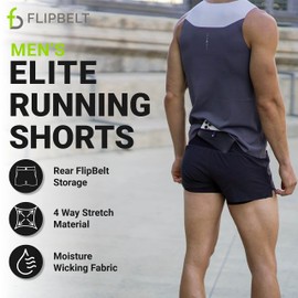 FlipBelt Black Athletic Elite Running Shorts for Men, Lightweight Moisture Wicking Exercise Shorts with Pockets, XS-XL