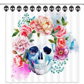 ZILucky Set of 12 Sugar Skull Shower Curtain Hooks Decorative Home Bathroom Stainless Steel Rustproof Skeletons Shower Curtain Rings Decor Accessories (Black)