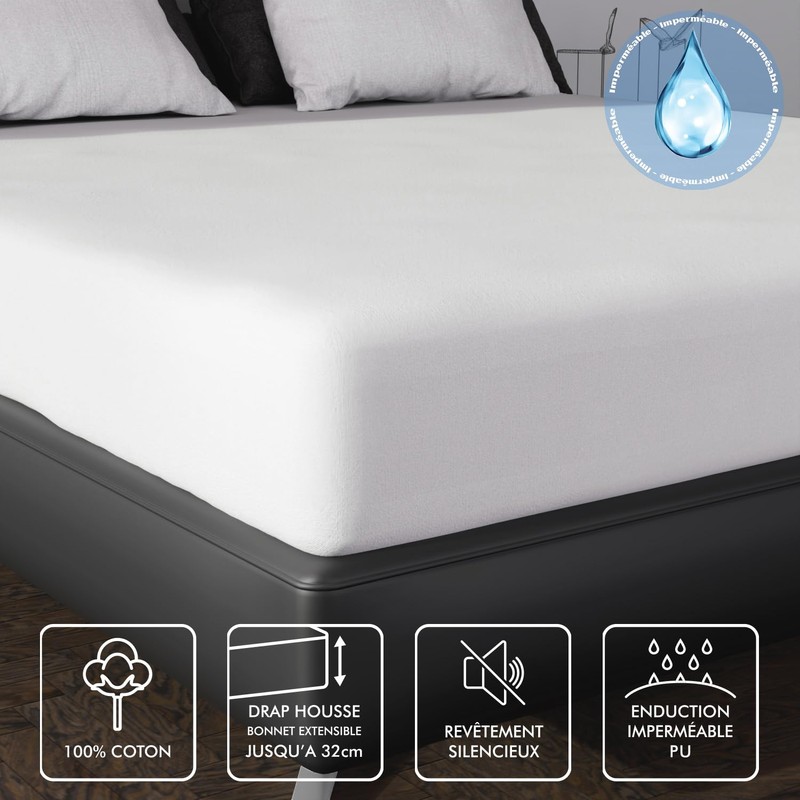 Soleil d'Ocre Protected Mattress, White, 2 x 90 x 200