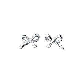 14K Gold Plated Sterling Silver Post Bow Stud Earrings Party Jewelry Christmas Gifts for Women (Silver)