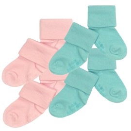 Babysoy Newborn Baby Girl Gripper Socks - Toddler Ankle Non-Slip Socks with Grips- Pack of 4s (12-24 Months, Harbor-Peony)