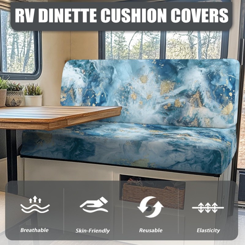 Knextrepoy Blue Marble Print RV Dinette Cushion Covers RV Stretch