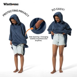 Surf Poncho Changing Robe with Hood and Pocket Microfiber Changing Towel Poncho for Surfing Beach Swimming Outdoor Sports (Black)