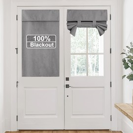 RYB HOME Grey 100% Blackout Short French Door Linen Curtain for Small Window, Light Blocking Privacy Door Window Drapes for Front Door Lightweight Tie up Shade, W 26 x L 40, 1 Panel