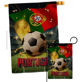 World Cup Portugal Burlap Garden House Flags Set Sports Soccer Game Goal Ball Football Entertainment Activity Physical Small Decorative Gift Yard Banner Double-Sided Made In USA 28 X 40