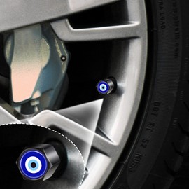 Akkya Tire Valve Stem Caps Cover for Car Bike Bicycle Motorcycles Tractors Mountain Bikes Trucks Blue Evil Eye Metal Chrome Tire Air Pressure Covers Wheel Accessories Parts