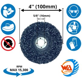 WA 5PCS - 4" x 5/8" Strip & Clean Discs for Angle Grinders, Black Easy Strip Disc for Angle Grinder, Surface Treatment, Rust Paint Glue Removal, Descaling (Medium), RPM 15,300
