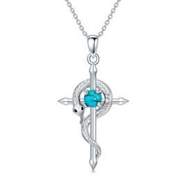 Reaii Cross Snake Necklace for Women 925 Sterling Silver Natural turquoise Snake Cross Pendant Necklace Cross Jewelry Birthday Gift for Women Wife