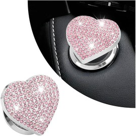 Bling Push Start Button Cover with Rhinestone,Heart Push to Start Button Cover for Car Decor,Diamond Engine Start Button Cover Car Accessories Interior for Women & Girl (Pink) - Color: Red