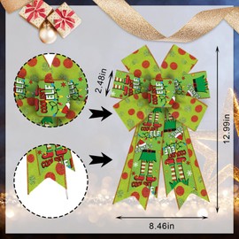 Estivaux 2 Pieces Christmas Bows for Wreath, Merry Christmas Wreath Bows Green Burlap Bows Xmas Gnomes Craft Bows Ornaments Winter Tree Bows for Front Door Christmas New Year Decorations