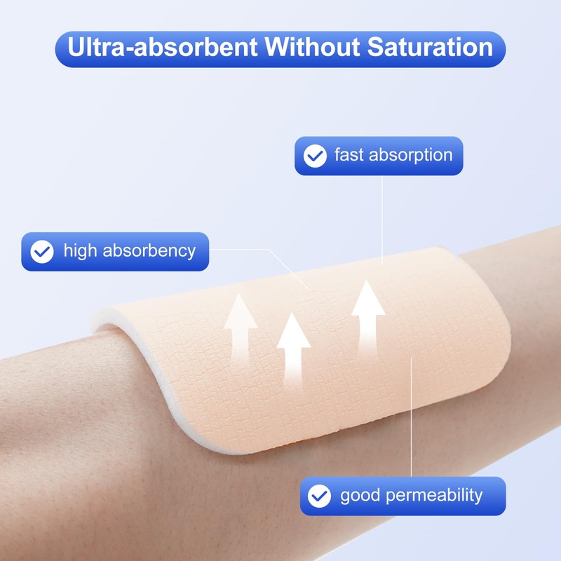 Niceful Silver Silicone Adhesive Foam Dressing Without Border, 4"×4" Ag