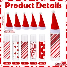 Dansib 25 Set Christmas Lip Balms Bulk Candy Cane Peppermint Flavor Lip Balm with Santa Hats 5 Styles Red and White Holiday Party Favors Christmas Decorative Stocking Stuffers Small Gifts for Women