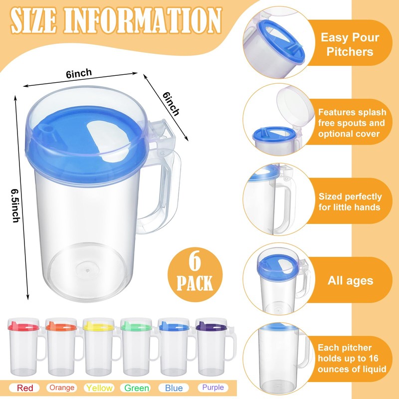 Newtay 6 Pack Early Learning Kids Easy Pouring Mini Pitchers