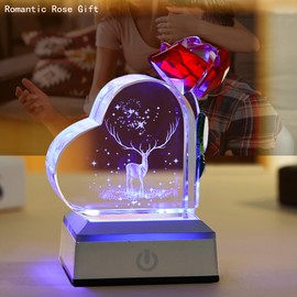 XuanMingyuan Crystal Heart Shaped Rose Deer Creative Home Decoration for Girlfriend, Wife or Mom - Romantic
