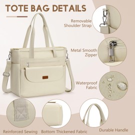 Lubardy Canvas Tote Bags for Women Crossbody Shoulder Bag with Zipper Compartment Waterproof Large Teacher Handbags for Work Travel Shopping Office Beige