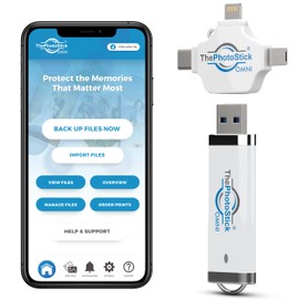 ThePhotoStick® Omni 32GB + Protective Case | Secure Photo & Video Backup and Transfer | Digital File Organization | USB & Multiport Connection for Phones, Tablets and Computers | Water Resistant Case