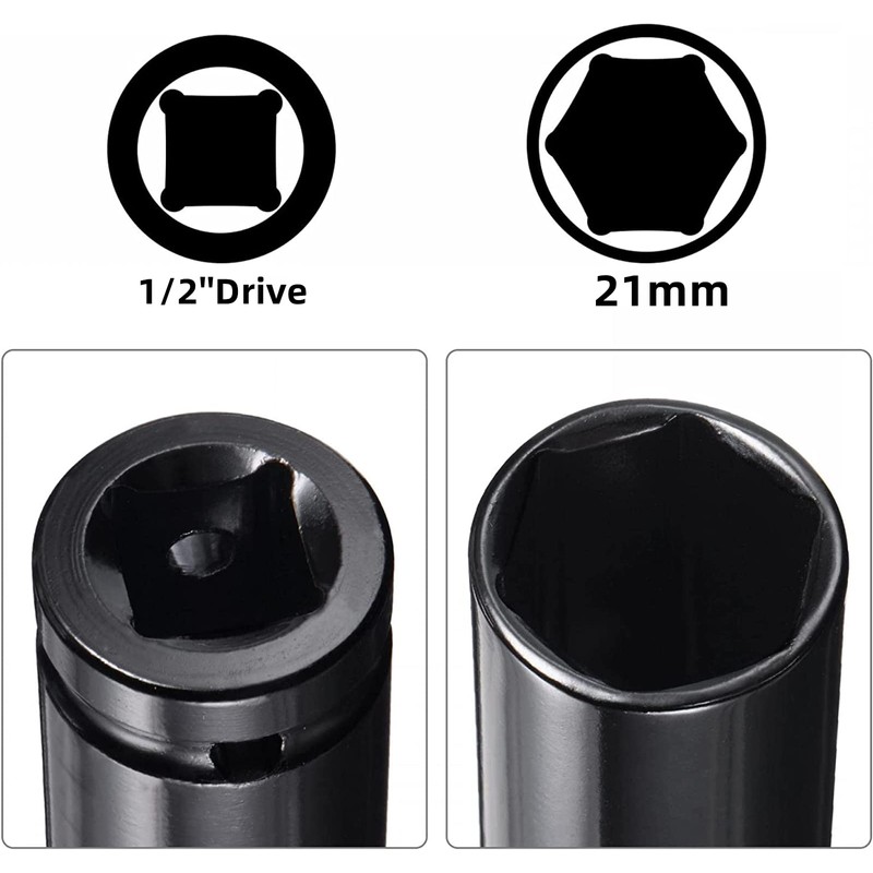 1/2" Drive by Deep Impact Socket, Heat-Treated CR-V Steel 6"