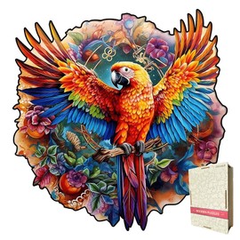 Wooden Puzzle for Adults - 200 Piece Parrot Animal Jigsaw 11.7x8.3 Inches with Wooden Gift Box,Unique Shape Adult PuzzlesCreative Gift for Adults Family Game ﻿