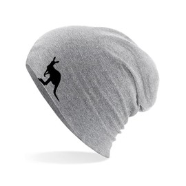 Huuraa Beanie Kangaroo Silhouette Unisex Hat Size with Motif for All Animal Lovers Gift Idea for Friends and Family, heather grey
