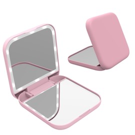 YingCheng Espejo compacto con luz, espejo de bolsillo LED de aumento 1X/3X, espejo de maquillaje de viaje para niña, pequeño espejo para bolso, bolsillo, plegable, de mano (rosa)