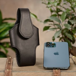Leather Vertical Cell Holster Case with Magnetic Closure, Black, X-Large