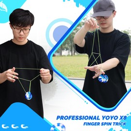 X8 Finger Spin Yoyo Professional Responsive Yoyo for Kids 8-12 or Above, Pro Unresponsive Trick Yoyo for Intermediate Advanced, Dual Purpose Alloy Yoyo + 10 Yoyo Strings + Storage Case + Bearing Kit